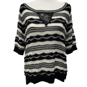 French Connection Black White Lace Lightweight Sweater Size Medium